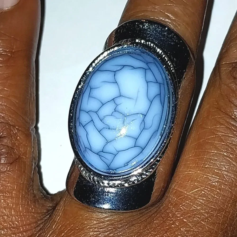 Unisex Bosnian Style Blue Stone Alloy Ring sz 7